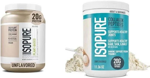 Paquete de proteína de guisante vegana orgánica sin sabor Isopure en polvo, sin lácteos con aminoácidos, 20 porciones + polvo de péptidos de