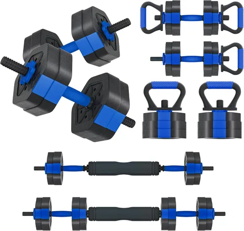 Miniatura 16 de VIVITORY Juego de mancuernas de pesos ajustables, pesas libres con conector, juego de mancuernas ajustables antideslizantes, barra para gimnasio