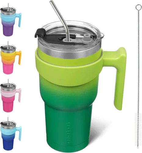 Miniatura 56 de BJPKPK Vaso con asa de acero inoxidable de 20 onzas, con aislamiento de doble pared, con tapa y pajita, color rosa claro A-rosa claro