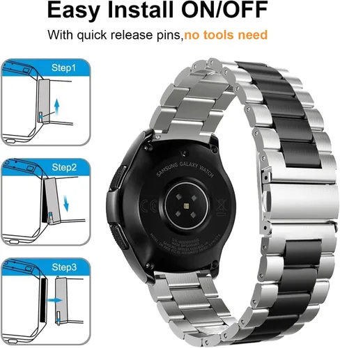 Miniatura 6 de valkit Paquete de 2 correas para Galaxy Watch 7 6 5 4 FE Pro Classic 43/47/45/40/44/42/1.811 in, sin brecha, elegantes pulseras casuales de acero