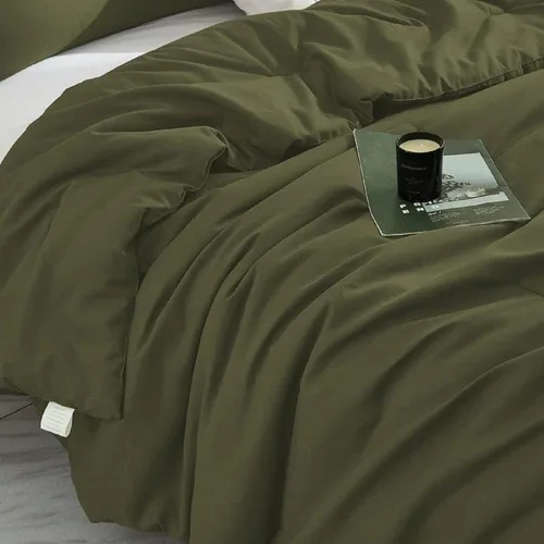 Miniatura 3 de INDACORIFY Juego de funda de edredón de algodón verde oliva con cierre de cremallera, lujoso y acogedor juego de ropa de cama de algodón suave 100%