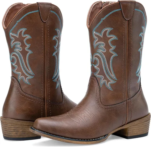 Miniatura 9 de Jeossy Botas vaqueras para mujer, vaquera occidental, a media pantorrilla, puntera redonda, bordadas, con cremallera