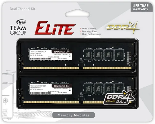 Miniatura 3 de TEAMGROUP Elite DDR4 32GB Kit (2 x 16GB) 2666MHz (PC4-21300) CL19 UDIMM 288 Pin Memoria de escritorio - TED432G2666C19DC01