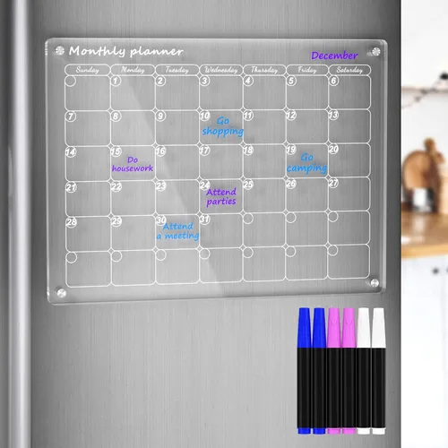 AITEE Pizarra acrílica magnética de borrado en seco para nevera, calendario, 16"x12" pulgadas, planificador mensual transparente para refrigerador,