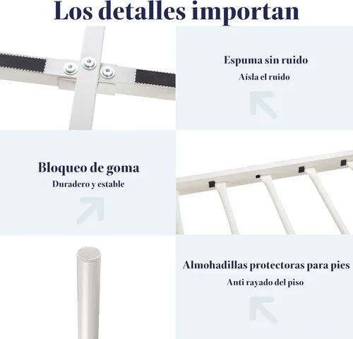 Miniatura 7 de Allewie Armazón de Cama de Plataforma de Metal de 14 Pulgadas Tamaño Queen con Cabecera y Pie de Cama Vintage Victoriano/Base de Blanco