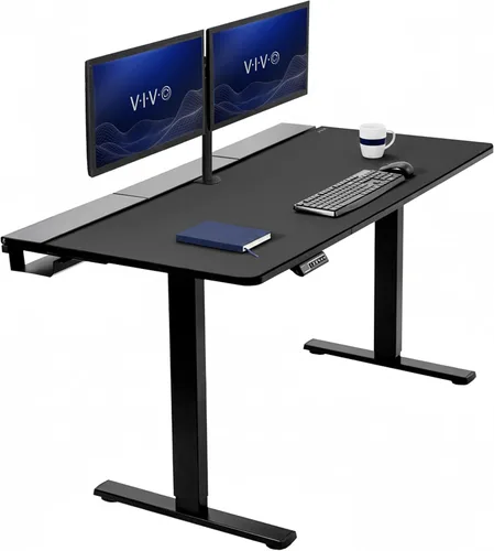 VIVO DESK-KIT-1B6-P3B - Escritorio de pie eléctrico ajustable para juegos de 60 x 30 pulgadas con bandejas ocultas para cables, alfombrilla para