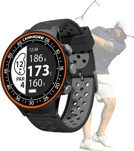 CANMORE TW411 Reloj GPS de golf con rastreador de fitness, más de 41,000 cursos mundiales precargados gratuitos, chip IC mejorado, naranja