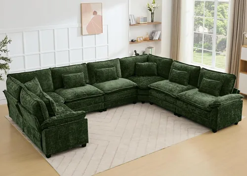 Miniatura 49 de Juego de sofá seccional modular de gran tamaño, sofá de nube convertible de asiento profundo, sofá esquinero grande en forma de L con cojines Beige