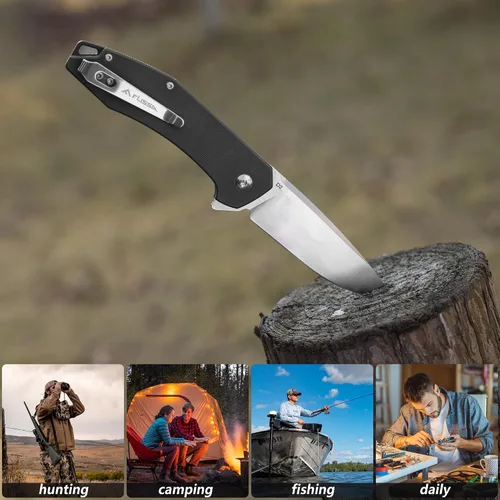Miniatura 7 de FLISSA Cuchillo de bolsillo, cuchillo táctico plegable con mango G10, hoja D2, seguro de revestimiento, clip de bolsillo, cuchillo EDC para Negro