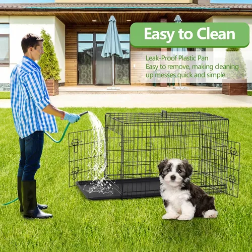 Miniatura 3 de Jaula para perros pequeños de 24 pulgadas, jaulas resistentes para perros pequeños, jaula plegable de alambre de metal con bandejas extraíbles, Negro