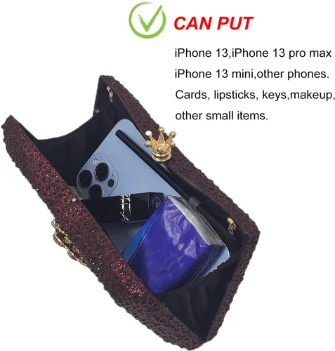 Miniatura 6 de HUANG ZHUANG Bolso de noche con diamantes de imitación y purpurina para mujer, bolso de noche para fiesta, boda, lindo bolso