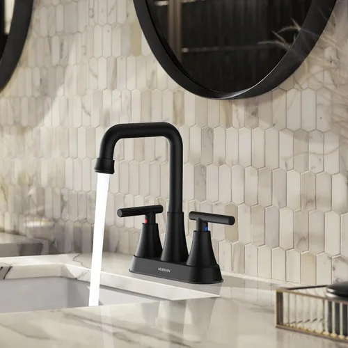 Miniatura 6 de Grifo de Lavabo de Baño Negro Mate, Hurran Grifos de Baño de 4 Pulgadas para Lavabo de 3 Orificios con Desagüe Pop-up y Líneas de Suministro, Grifo