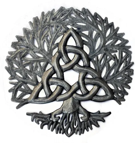 It's Cactus Arte de pared de metal con nudo de trinidad celta, árbol de la vida, hecho a mano, de acero reciclado haitiano, para colgar en la pared,