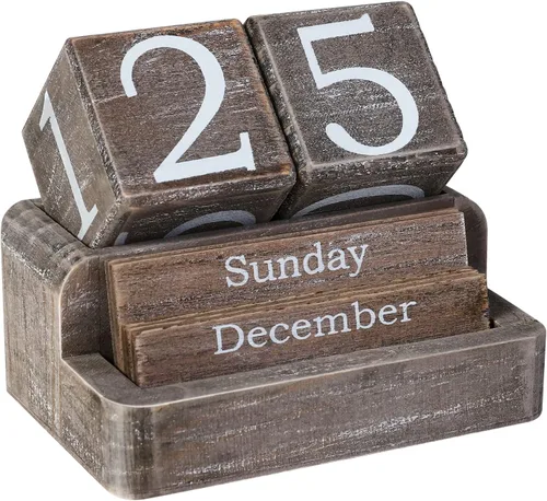 Miniatura 8 de Calendario de Bloques de Madera para Escritorio, Calendario de Escritorio Perpetuo Diario, Accesorios de Escritorio de Estética Moderna de Granja