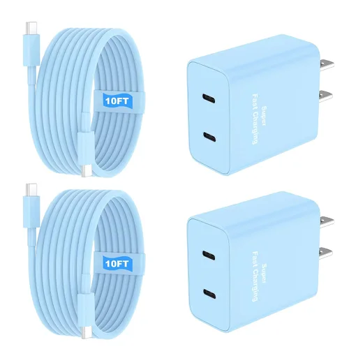 Miniatura 11 de Paquete de 2 cargadores súper rápidos USB C de doble puerto para teléfono Android tipo C, bloque de carga rápida con cable de carga tipo C de 6 pies