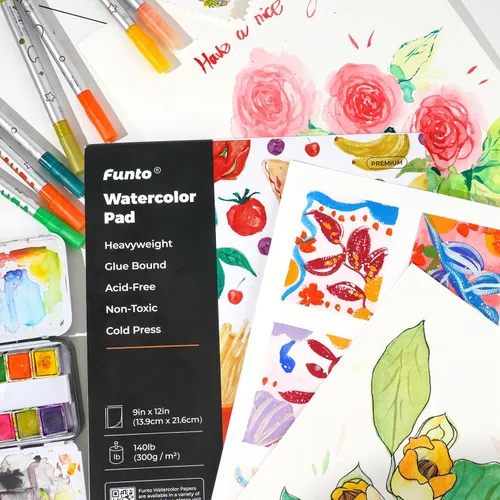 Miniatura 6 de Funto Bloc de papel de acuarela, 9 x 12, 140 libras/10.58 oz/m², 30 hojas cada una, prensado en frío, papel de arte pesado sin ácidos para pintar