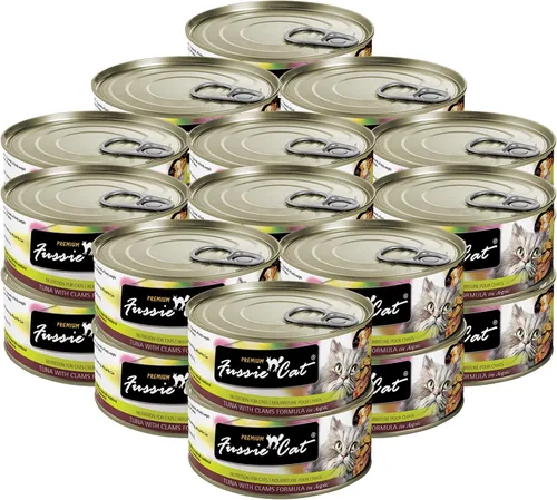 Miniatura 17 de Fussie Cat Comida húmeda prémium de atún y gambas en Aspic sin granos para gatos, 2.82 onzas, caja de 24