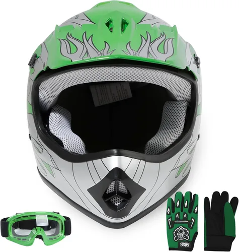 Miniatura 17 de SLMOTO Casco de motocross para niños y jóvenes, casco de motocicleta todoterreno para motocross, ATV aprobado por DOT, casco de calavera negra, Azul