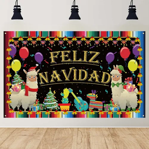 Decoración de Navidad mexicana, telón de fondo de Feliz Navidad, cartel de Feliz Navidad, decoración de Navidad mexicana para el aula y el hogar