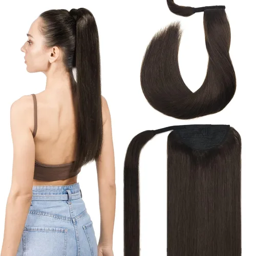 Miniatura 3 de GOO GOO Extensión de cola de caballo, cabello largo y lacio con clip, hecho a mano, cabello humano real para mujeres, extensiones de cabello de cola