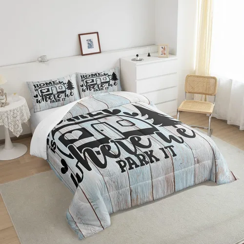 Miniatura 6 de Juego de edredón rústico de estilo granja para cama Queen, juego de cama divertido donde estacionamos, con 2 fundas de almohada, explore regalos