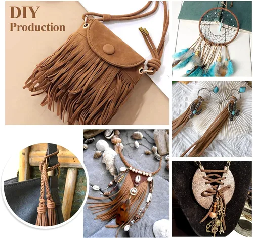 Miniatura 5 de Cuerda de cuero, cordón plano de ante sintético, cordón de cuero fino de encaje de cuero para pulseras, collares, fabricación de joyas y Negro