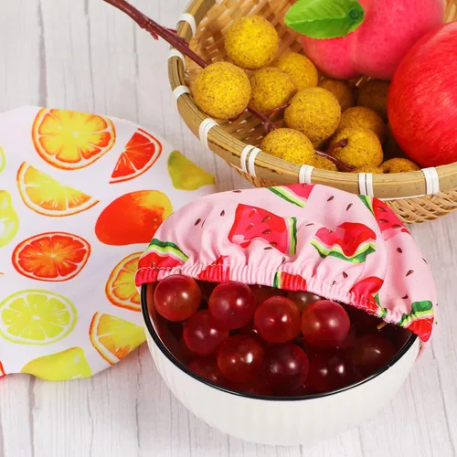 Miniatura 4 de 20 fundas para tazones de estilo veraniego, reutilizables, de tela, elásticas, para almacenamiento, tapas elásticas para recipientes, frutas