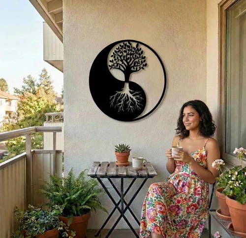 Miniatura 8 de DEKADRON Arte de pared de metal, árbol de la vida, decoración de Yin Yang, decoración de pared, decoración de interiores, colgantes de pared