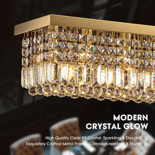 Miniatura 4 de Candelabros Modernos de Cristal para Lámpara de Comedor, Candelabro de Techo Rectangular Dorado de 6 Luces para Isla de Cocina y Sala de Estar