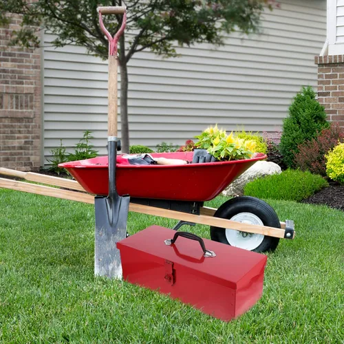 Miniatura 3 de YARNOW Caja de herramientas de hoja de hierro rojo con cerradura, caja de herramientas portátil de metal de 15 x 6.3 x 5.1 pulgadas