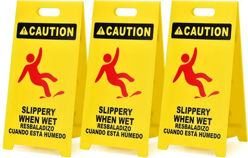Miniatura 10 de MATTHEW CLEANING - Señales industriales de 19 pulgadas para suelo mojado, paquete de 3 letreros de advertencia multilingües de plástico corrugado