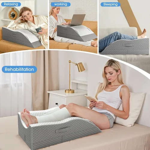 Miniatura 3 de Almohadas de elevación TranquilRelax para piernas después de la cirugía, almohada de espuma viscoelástica ajustable con cuña para piernas para Gris