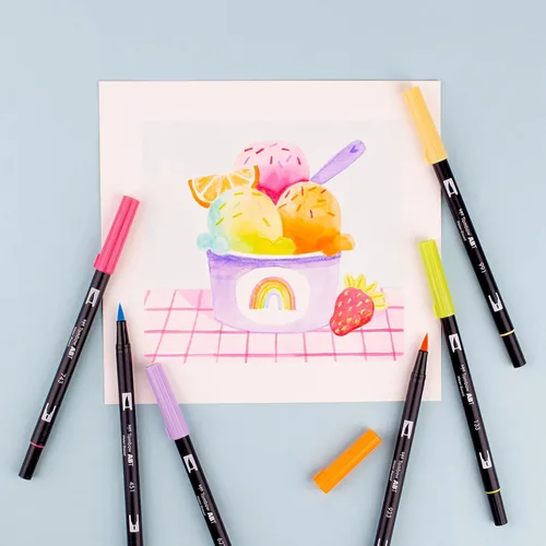 Miniatura 7 de Tombow 56240 Marcadores artísticos de doble pincel, sorbete Yay, paquete de 6. Marcadores mezclables, con pincel y punta fina