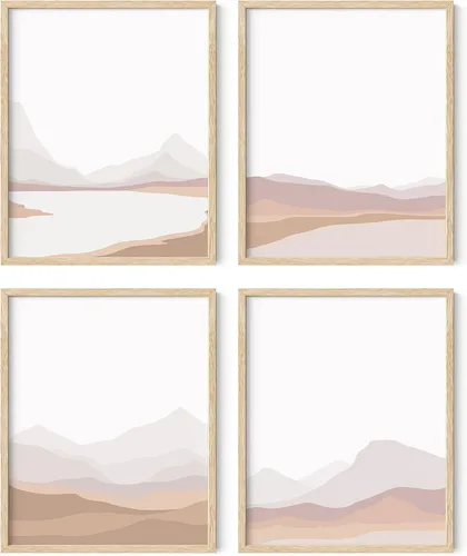Miniatura 23 de HAUS AND HUES Arte de pared de montaña – Juego de 4 decoración de paisaje moderno de mediados de siglo, naturaleza y arte moderno Marco beige de 8