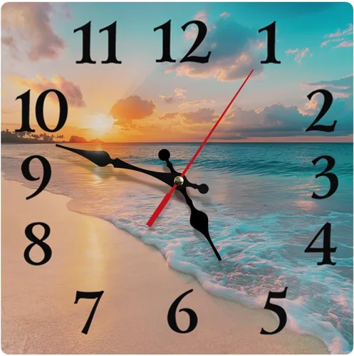 Britimes Reloj de pared, cuadrado, silencioso, sin tictac, funciona con pilas, 12 pulgadas, mar, playa, cielo azul, arena, decoración del hogar para