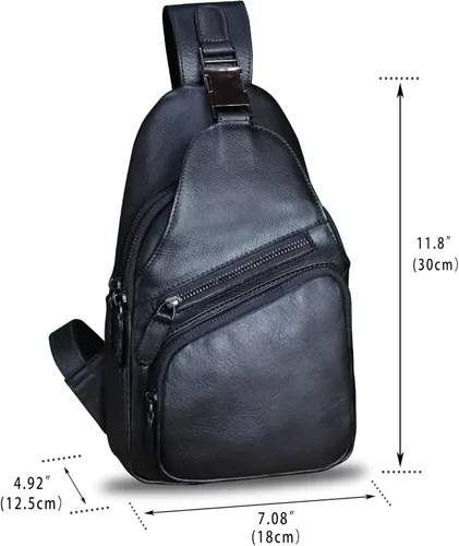 Miniatura 5 de LRTO Bolso de cuero genuino para hombres y mujeres, estilo vintage, de cuero auténtico, bandolera de hombro, bolso cruzado en el pecho, Grisoscuro