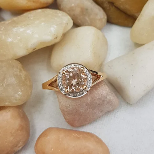 Miniatura 171 de Dazzlingrock Collection Anillo de compromiso redondo de 0.276 in con halo de diamante blanco y vástago dividido para ella en oro macizo de 14
