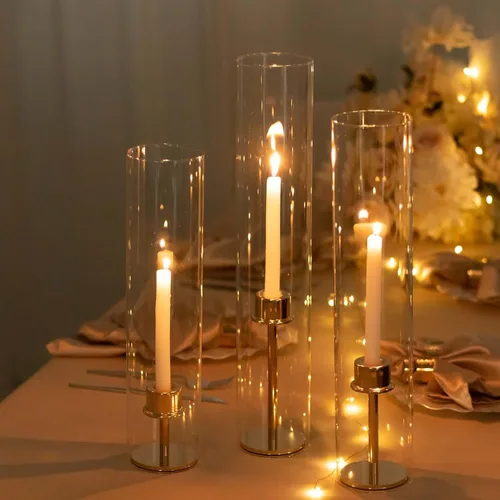 Miniatura 31 de Efavormart Paquete de 2 Portavelas Candelabro Transparente de 18", Pantalla de Vidrio para Vela, Pantalla de Vela Huracán de Extremo Abierto