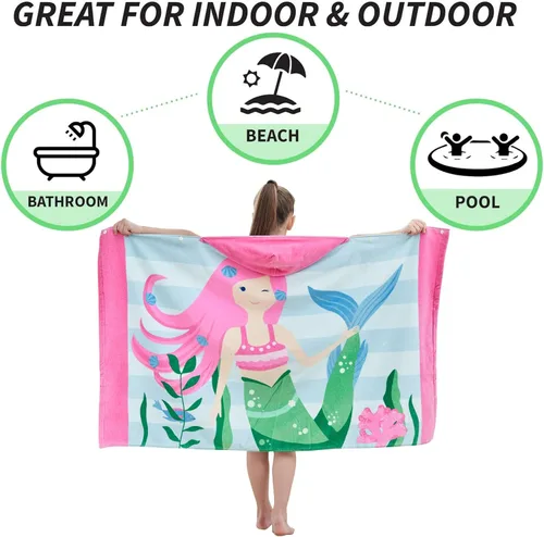 Miniatura 4 de Toallas de baño para niños, toalla para niños y niñas con capucha para playa, baño, piscina, toallas de natación de 30 x 50 pulgadas, tamaño grande