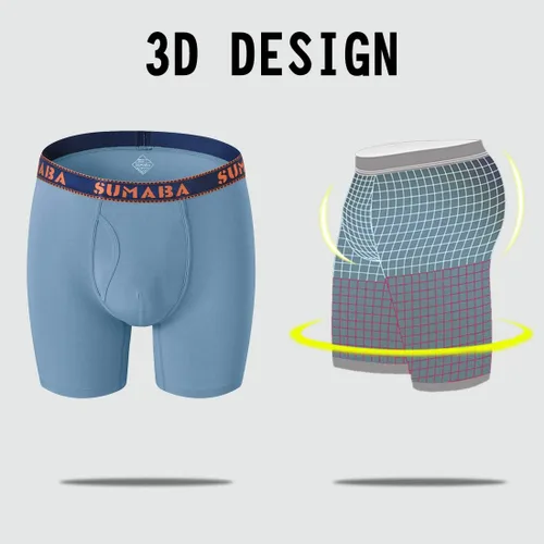 Miniatura 5 de SUMABA Calzoncillos tipo bóxer de pierna larga para hombre, con bolsa que no se sube, de bambú, transpirables