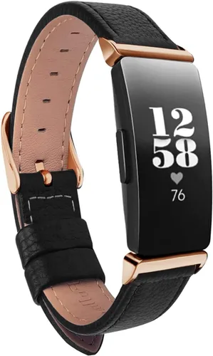 Miniatura 6 de Bandas de cuero compatibles con Inspire 3 para mujeres y hombres, correa de muñeca con accesorios (negro/oro rosa)