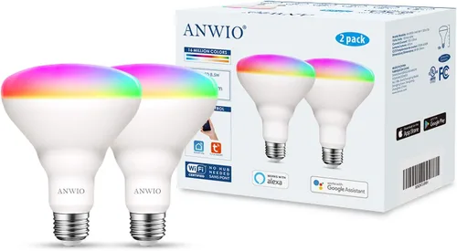 Miniatura 2 de ANWIO Bombilla inteligente BR30 RGB que cambia de color, LED, WiFi, regulable, multicolor, base E26, compatible con Alexa, Google Assistant,