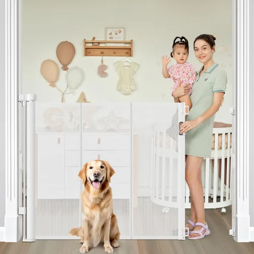 Miniatura 16 de Puertas retráctiles reforzadas para bebés de 42" de alto x 100" extra anchas para entradas de puertas, puerta extra alta para mascotas con barras