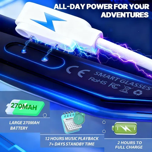 Miniatura 7 de Lentes inteligentes AI con cámara, 8MP estabilizado 1200P HD grabación de video HD, UV400 gafas de sol deportivas al aire libre con audio Bluetooth