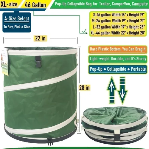 Miniatura 5 de Bote de basura plegable de 46 galones (22 x 28 pulgadas), bolsa de jardín con parte inferior rígida, bolsa de hojas grandes, bolsa de basura