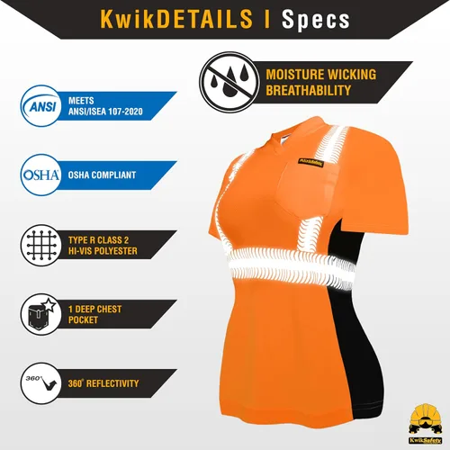 Miniatura 5 de KwikSafety - Charlotte, NC - Vixen Hi Vis Short Sleeve Safety Shirt for Women [Angel Hair Reflective Tape] Naranja