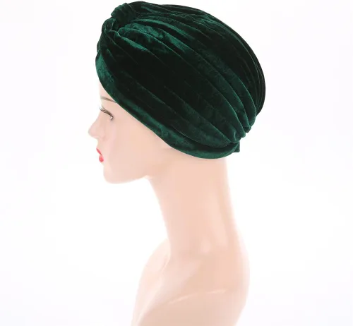 Miniatura 8 de Sombrero de quimioterapia de terciopelo plisado con volantes elásticos para mujer