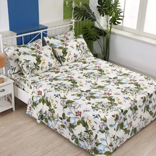 Miniatura 5 de FADFAY Sábanas florales Shabby tamaño King, 100% algodón, 600 hilos, flores blancas y hojas verdes, ropa de cama vintage con estampado botánico
