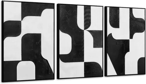 Miniatura 8 de Zessonic - Arte de pared abstracto en negro y oro - Decoración 2 piezas 16 x 24 pulgadas, lienzo en blanco y negro con lámina dorada para sala