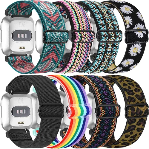 Miniatura 4 de Paquete de 8 correas de repuesto de nailon compatibles con Fitbit Versa 2, Versa, Versa Lite, Versa SE, para mujeres y hombres, correa elástica
